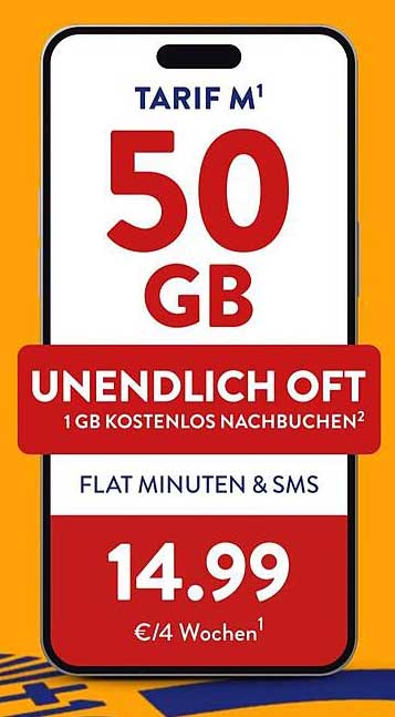 Tarif M mit 50 GB - Unendlich oft 1 GB kostenlos nachbuchen