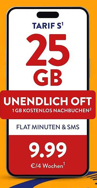 Tarif S: 25 GB für nur 9,99 € pro 4 Wochen