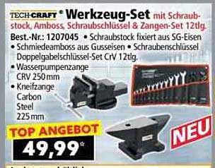 TECH-CRAFT Werkzeug-Set mit Schraubstock, Amboss, Schraubenschlüsseln & Zangen-Set 12tlg.
