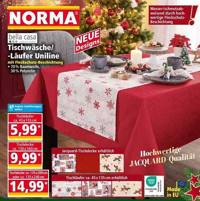 Tischwäsche/-Läufer Uniline von bella casa mit Fleckschutz-Beschichtung