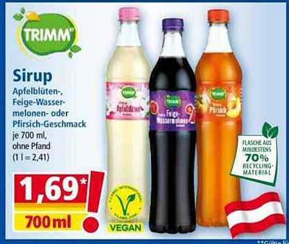 TRIMM Sirup Apfelblüten-, Feige-, Wasser- oder Pfirsichgeschmack 700 ml
