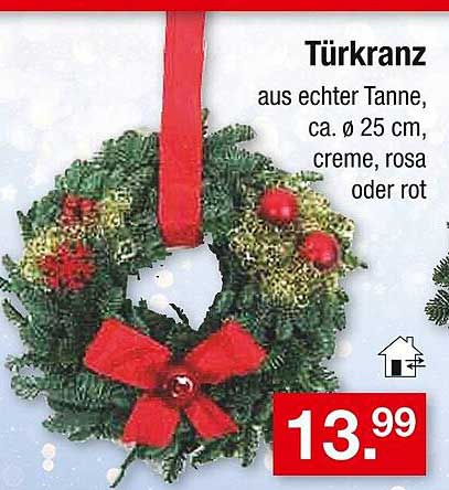 Türkranz aus echter Tanne, Ø 25 cm, creme, rosa oder rot