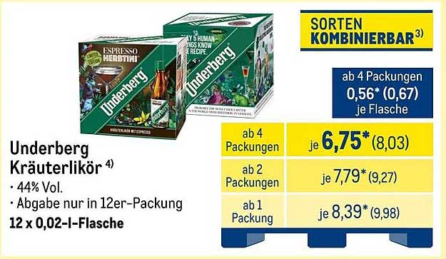 Underberg Kräuterlikör - 12 x 0,02-l-Flasche
