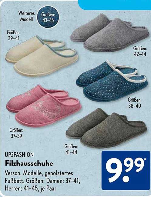 UP2FASHION Filzhausschuhe in verschiedenen Modellen