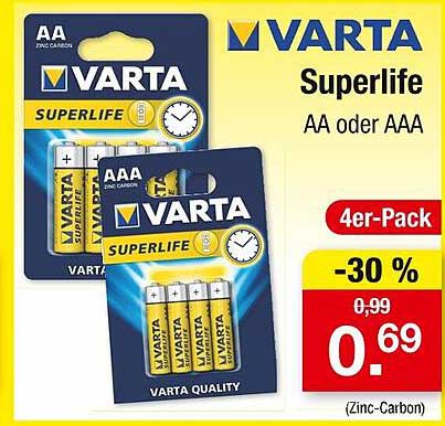 VARTA Superlife Batterien AA oder AAA – 4er-Pack
