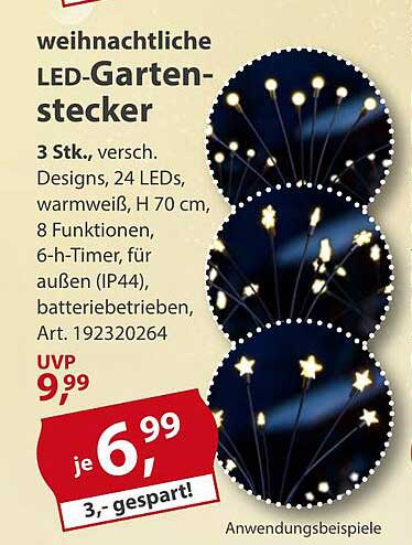 Weihnachtliche LED-Gartenstecker – 3 Stk., Warmweiß