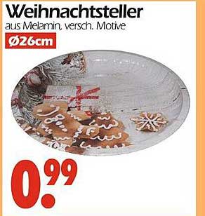 Weihnachtsteller aus Melamin, versch. Motive - Ø26cm