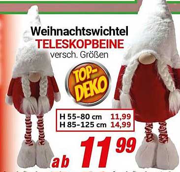 Weihnachtswichtel mit Teleskopbeinen in verschiedenen Größen