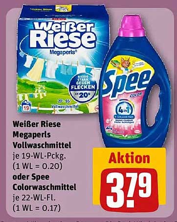 Weißer Riese Megaperls Vollwaschmittel oder Spee Colorwaschmittel, je 3,79