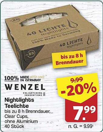 Wenzel Nightlights Teelichte – 40 Stück