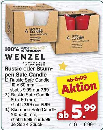 Wenzel Rustic oder Stumpen Safe Candle