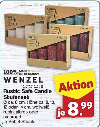 Wenzel Rustic Safe Candle Stufenet Set - 4 Stück