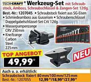 Werkzeug-Set mit Schraubstock, Amboss, Schraubschlüssel & Zangen-Set 12tlg.