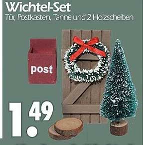 Wichtel-Set: Tür, Postkasten, Tanne und 2 Holzscheiben