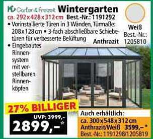 Wintergarten mit vorinstallierten Türen und Rinnensystem – 27% billiger!