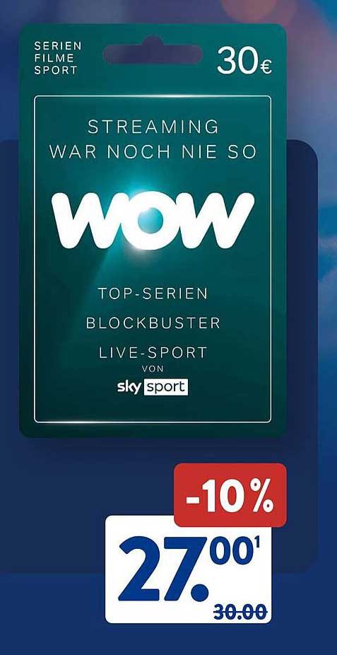 WOW Streaming-Gutschein für 27,00 € statt 30,00 € - 10% Rabatt