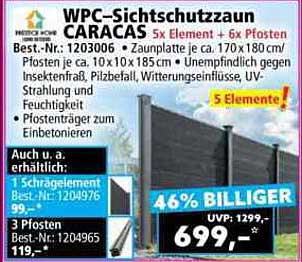 WPC-Sichtschutzzaun CARACAS 5x Element + 6x Pfosten