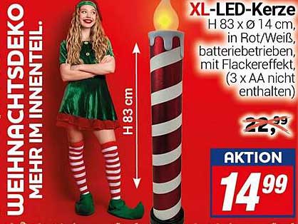 XL-LED-Kerze in Rot/Weiß H 83 x Ø 14 cm