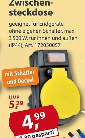 Zwischensteckdose mit Schalter und Deckel