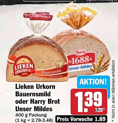 Lieken Urkorn Bauernsild oder Harry Brot Unser Mildes