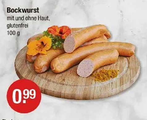 Bockwurst mit und ohne Haut, glutenfrei - 100 g