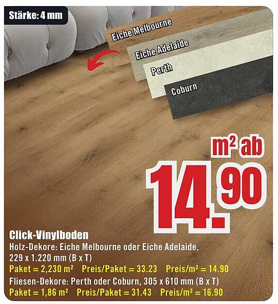 Click-Vinylboden in Eiche Melbourne oder Eiche Adelaide