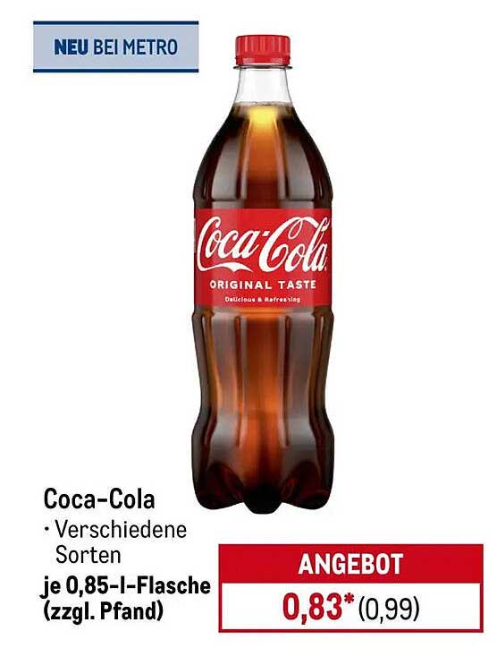 Coca-Cola - 0,85-L-Flasche in verschiedenen Sorten