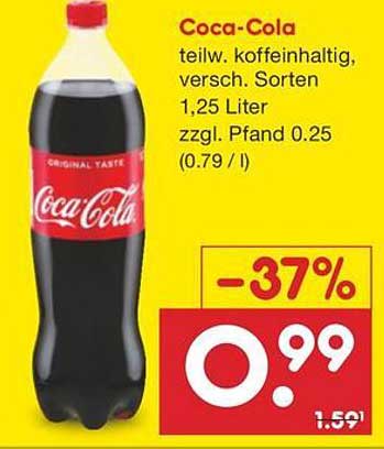 Coca-Cola 1,25 Liter teilweise koffeinhaltig, verschiedene Sorten