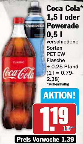 Coca Cola 1,5 l oder Powerade 0,5 l - verschiedene Sorten