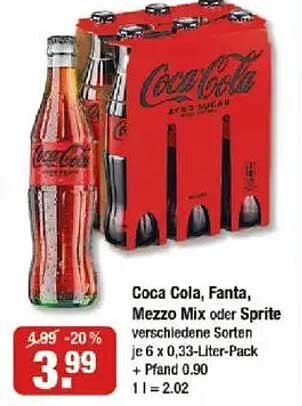 Coca Cola, Fanta, Mezzo Mix oder Sprite 6 x 0,33-Liter-Pack