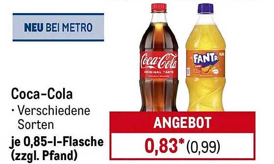 Coca-Cola & Fanta - Verschiedene Sorten je 0,85-l-Flasche