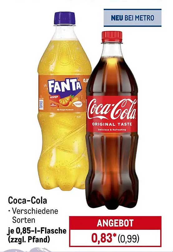 Coca-Cola und Fanta 0,85 l-Flasche für nur 0,83 €