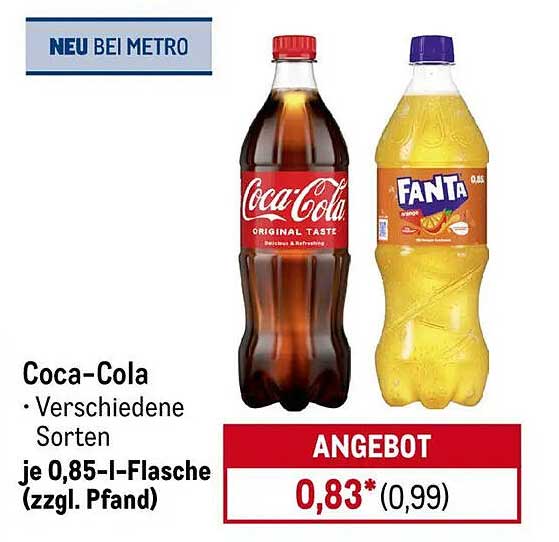 Coca-Cola und Fanta 0,85-Liter-Flasche – Beliebte Erfrischungsgetränke im Angebot