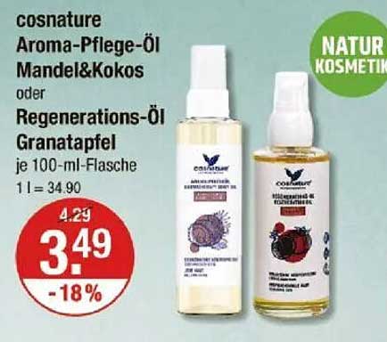 cosnature Aroma-Pflege-Öl Mandel&Kokos oder Regenerations-Öl Granatapfel je 100-ml-Flasche