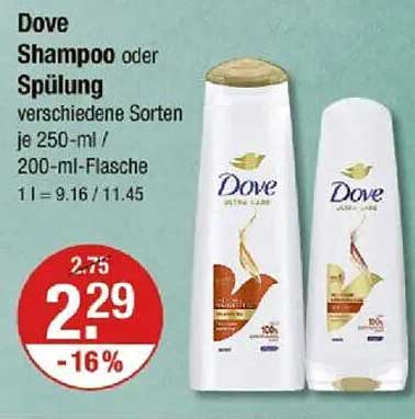 Dove Shampoo oder Spülung verschiedene Sorten je 250-ml/200-ml-Flasche