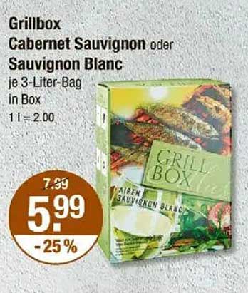 Grillbox Cabernet Sauvignon oder Sauvignon Blanc je 3-Liter-Bag in Box