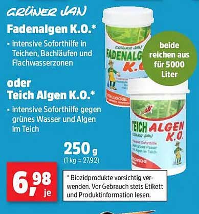 Grüner Jan Fadenalgen K.O. oder Teich Algen K.O. 250 g