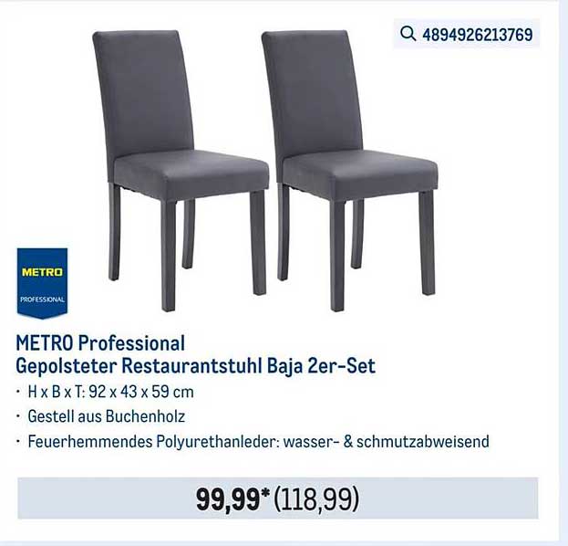 METRO Professional Gepolsterter Restaurantstuhl Baja 2er-Set