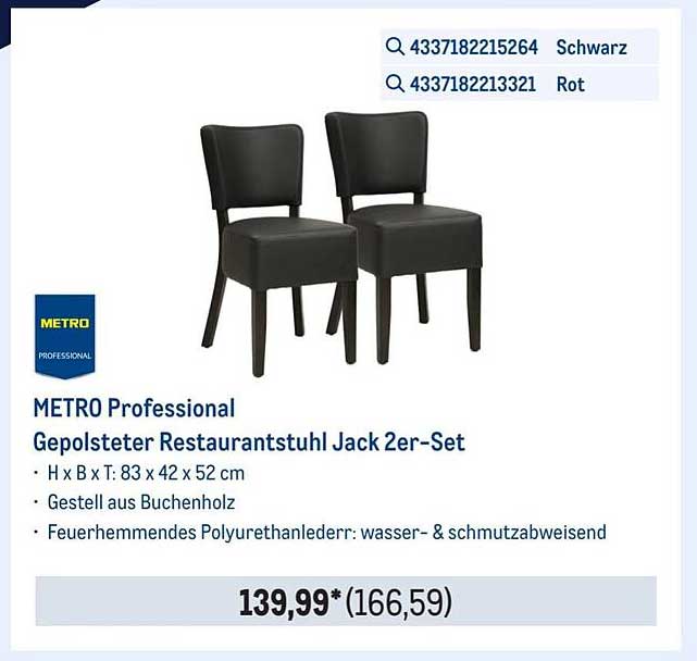METRO Professional Gepolsterter Restaurantstuhl Jack 2er-Set