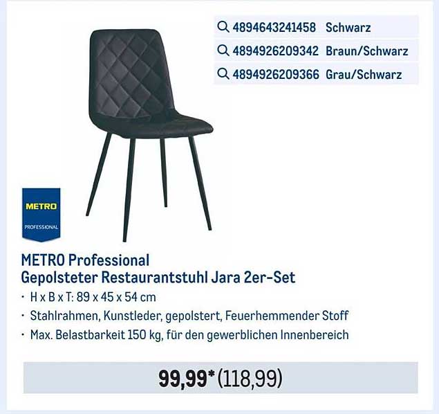 METRO Professional Gepolsterter Restaurantstuhl Jara 2er-Set