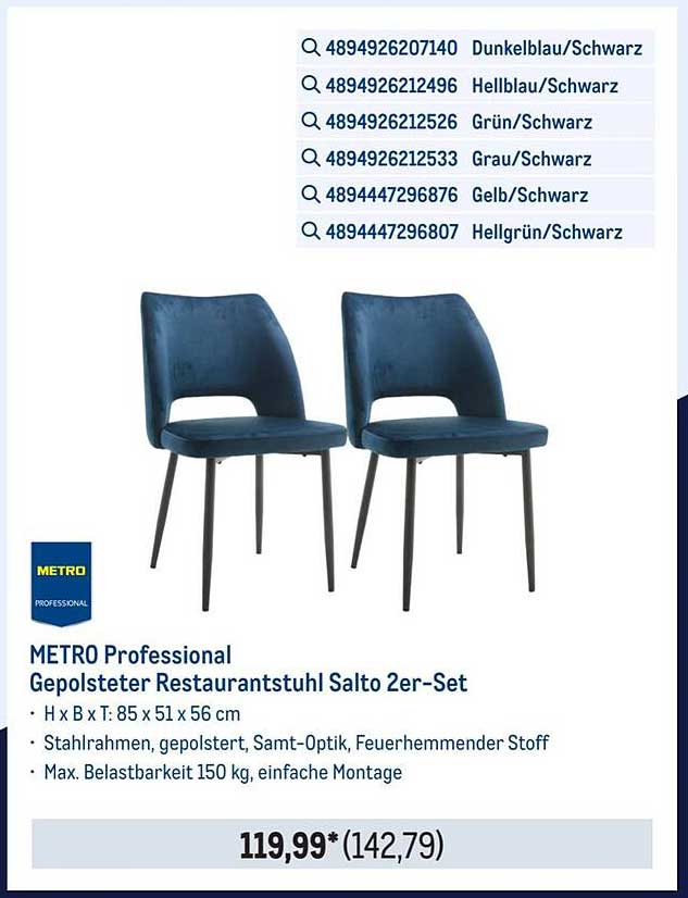 METRO Professional Gepolsterter Restaurantstuhl Salto 2er-Set