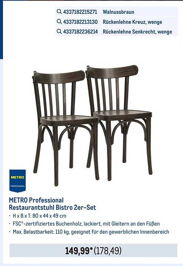 METRO Professional Restaurantstuhl Bistro 2er-Set