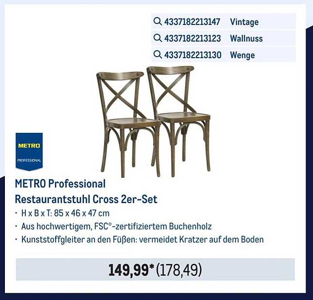 METRO Professional Restaurantstuhl Cross 2er-Set