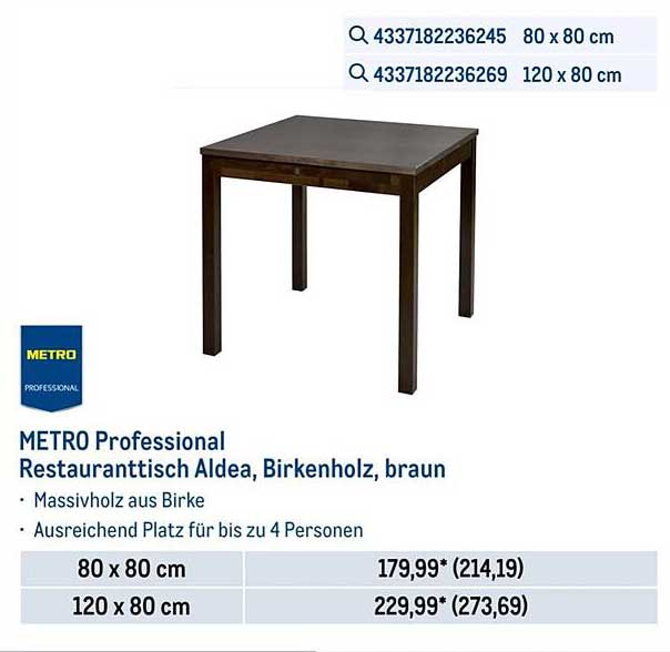 METRO Professional Restauranttisch Aldea, Birkenholz, braun