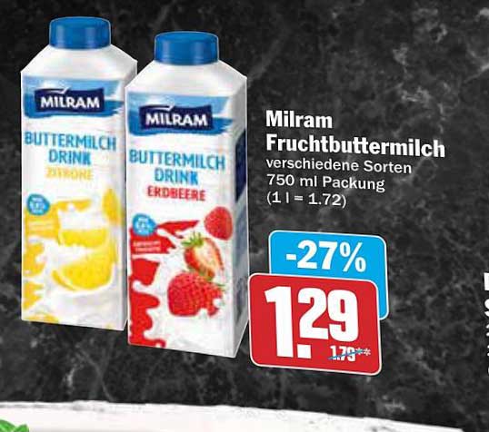 Milram Fruchtbuttermilch verschiedene Sorten 750 ml