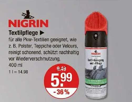 NIGRIN Textilpflege 400 ml - für eine schonende Reinigung Ihrer Pkw-Textilien