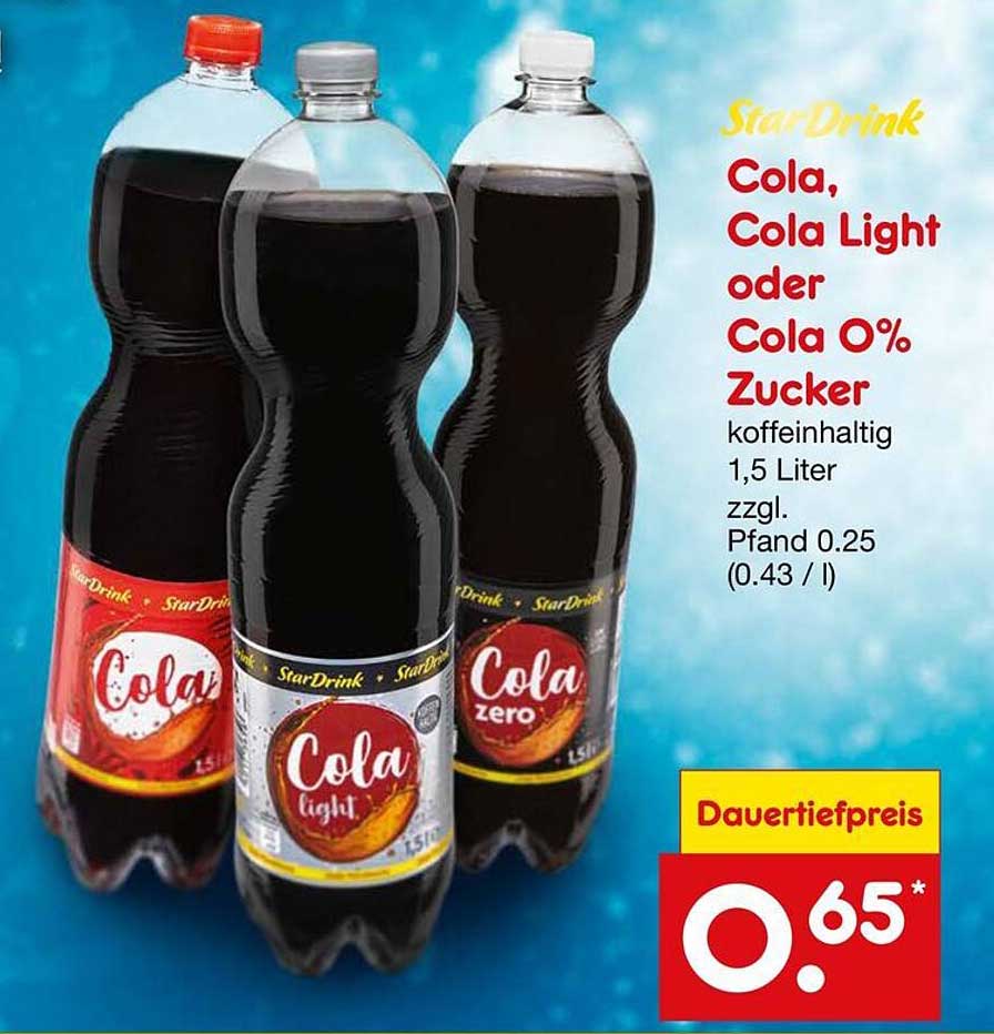 StarDrink Cola, Cola Light oder Cola 0% Zucker 1,5 Liter