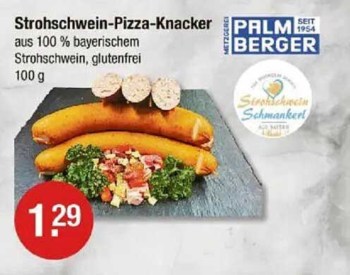 Strohswein-Pizza-Knacker aus 100 % bayerischem Strohswein, glutenfrei