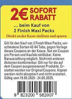 2 € Sofortrabatt beim Kauf von 2 Finish Maxi Packs