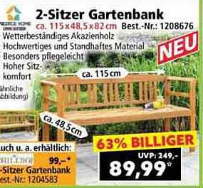 2-Sitzer Gartenbank aus wetterbeständigem Akazienholz